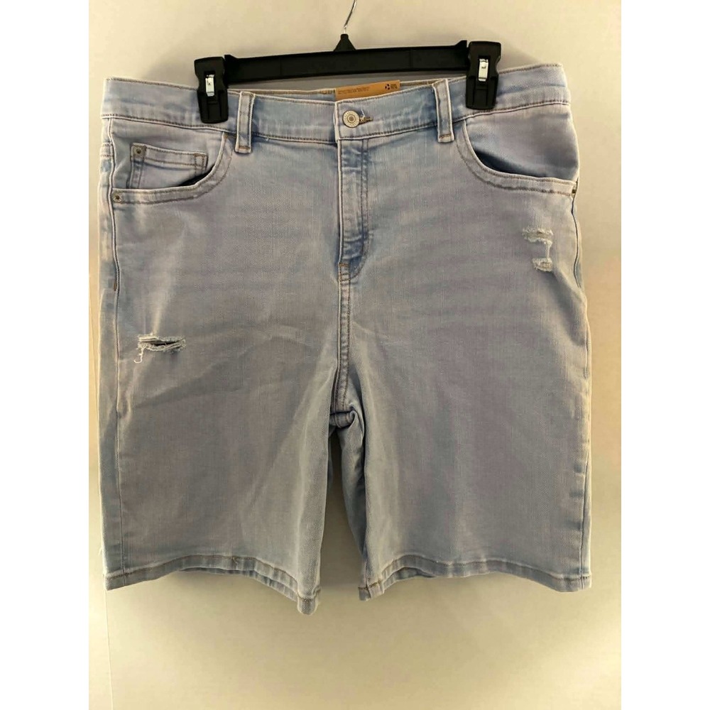 Thereabouts Womens‎ 18.5 Plus Light Wash Denim Bermuda Shorts Distressed Stretch